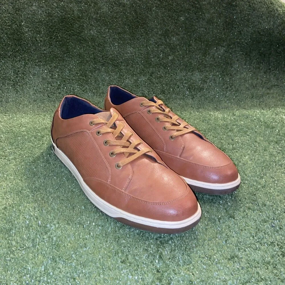 Jousen Milan Men’s 14 Brown Leather Lace-Up Shoes Sneakers Round Toe